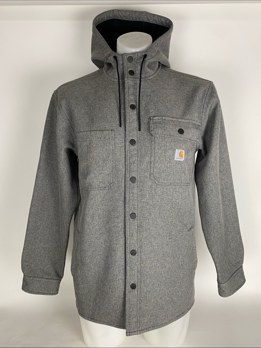 Carhartt Jacket Men’s Size Small Bkh Rain Defender Hooded Logo Heather Grey Snap